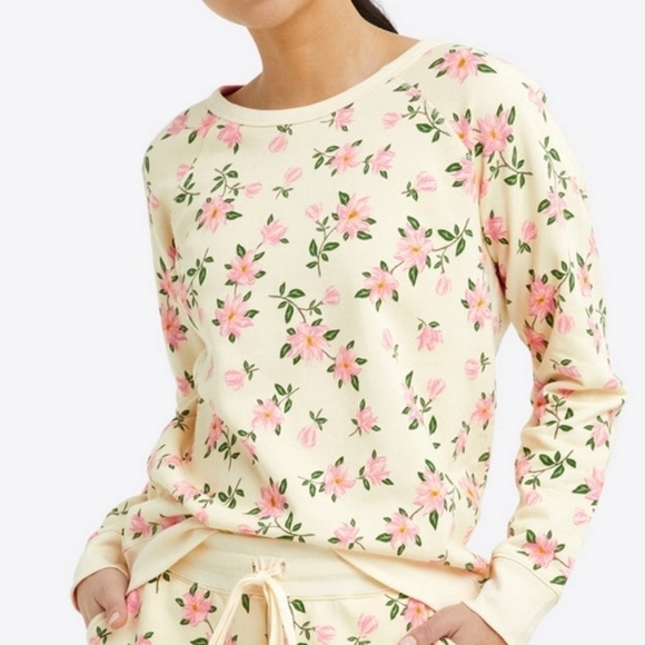 Draper James Natalie Sweatshirt in Cream Magnolia Print Small - Picture 1 of 6